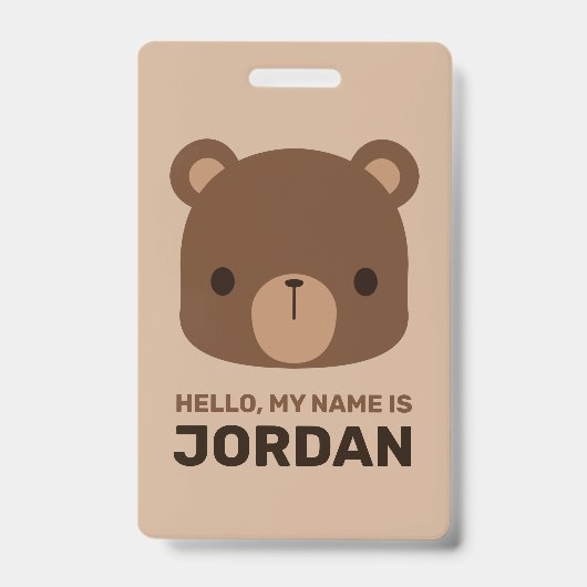 Badge Petit Ours Brun avec Nom Personnalisé (Avant)