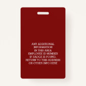 Badge Photo avec logo et nom de l'entreprise (Dos)