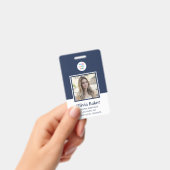 Badge Photo bleu de la Marine moderne Code à barres Nom  (Manuel / portable)