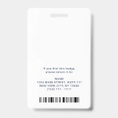 Badge Photo bleu de la Marine moderne Code à barres Nom  (Arrière)