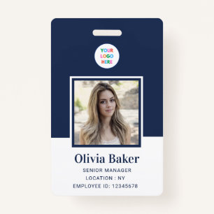 Badge Photo bleu de la Marine moderne Code à barres Nom 