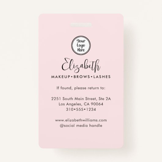 Badge Photo Blush Pink Script Your Logo Here Makeup ID (Dos)