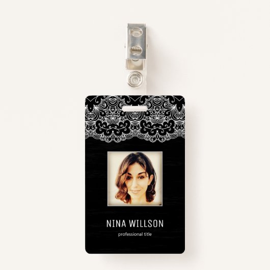 Badge Photo Business ID Et Dentelle Blanche (Devant avec clip)