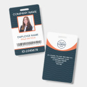 Badge Photo Code-barres employé d'entreprise Bleu Orange (Avant & arrière)