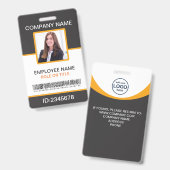 Badge Photo Code-barres employé d'entreprise Gris Jaune (Avant & arrière)