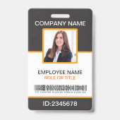 Badge Photo Code-barres employé d'entreprise Gris Jaune (Avant)