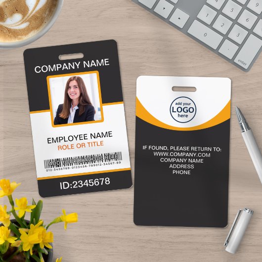 Badge Photo Code-barres employé d'entreprise Gris Jaune