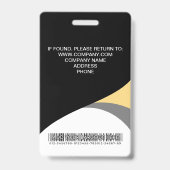 Badge Photo Code-barres Employé d'entreprise Noir Jaune (Arrière)