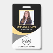 Badge Photo Code-barres Employé d'entreprise Noir Jaune (Avant)