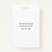 Badge Photo complète et petit logo ID employé (Dos)