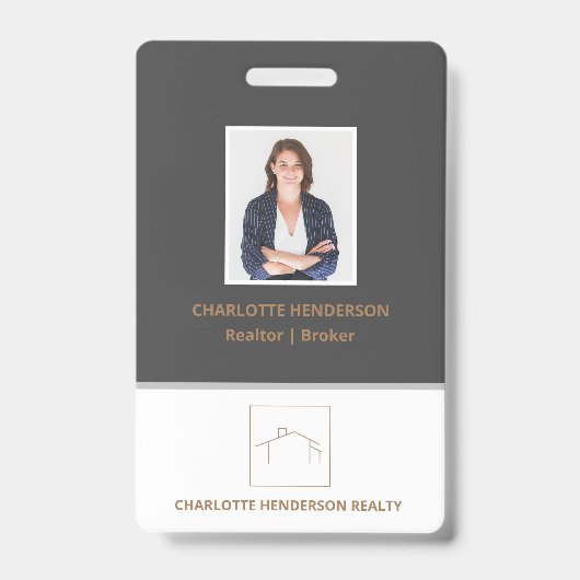 Badge Photo d'agent immobilier gris moderne (Avant)