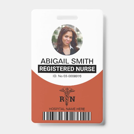 Badge Photo de caducée d'infirmière diplômée en terre cu (Avant)