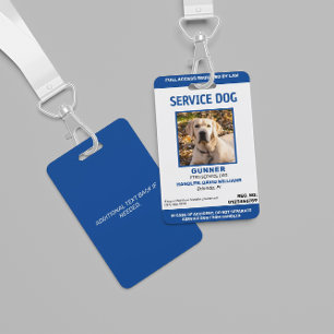 Badge Photo de chien de service bleu blanc personnalisé