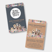 Badge Photo de chiens mignons aquarelle florale (Avant & arrière)