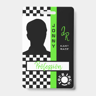 Badge Photo de course en ligne verte avec damier 
