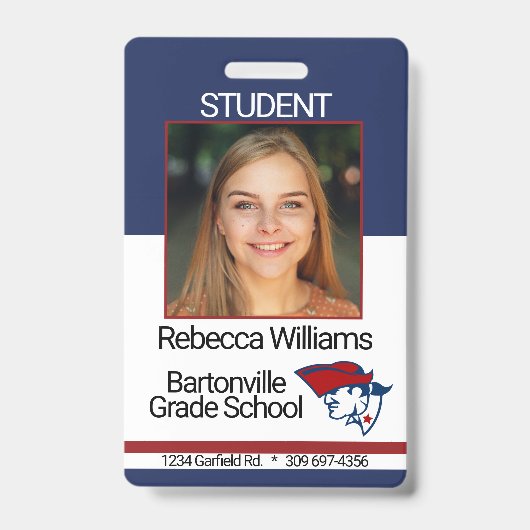 Badge photo de l'école / de l'employé - rouge et b (Face)