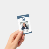 Badge Photo de l'employé avec code-barres et logo bleu (Manuel / portable)