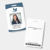 Badge Photo de l'employé avec code-barres et logo bleu (Avant & arrière)