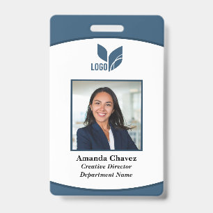 Badge Photo de l'employé avec code-barres et logo bleu