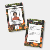 Badge Photo de l'employé Code à barres Logo Nom Fleurs (Avant & arrière)