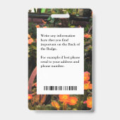 Badge Photo de l'employé Code à barres Logo Nom Fleurs (Arrière)