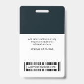 Badge Photo de l'employé Code-barres et logo Nom personn (Arrière)