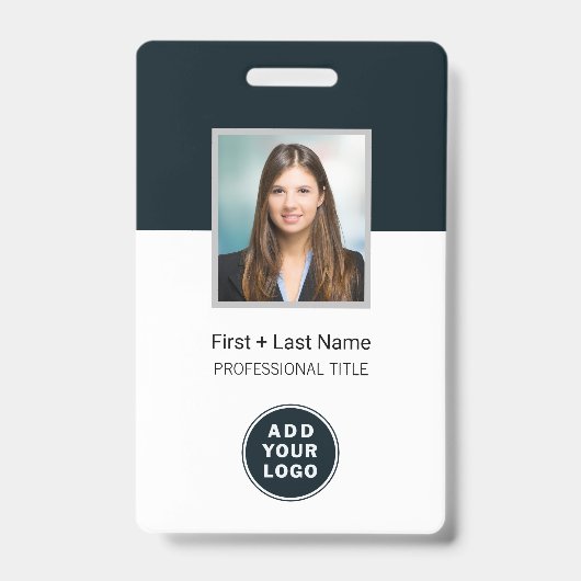 Badge Photo de l'employé Code-barres et logo Nom personn (Avant)