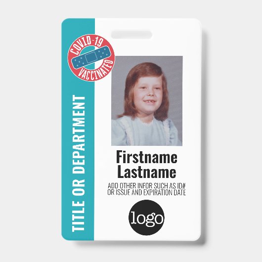 Badge Photo de l'employé, code-barres, logo, vacciné con (Avant)