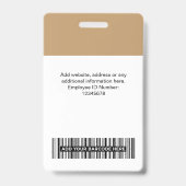 Badge Photo de l'employé de chameau, Code à barres, Logo (Arrière)
