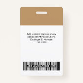 Badge Photo de l'employé de chameau, Code à barres, Logo (Dos)