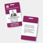 Badge Photo de l'employé de l'école Code-barres Nom pers (Avant & arrière)