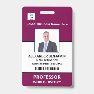 Badge Photo de l'employé de l'école Code-barres Nom pers
