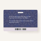 Badge Photo de l'employé de l'infirmière de fonctionneme (Dos)