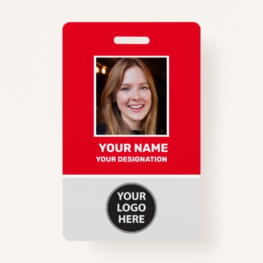 Badge Photo de l'employé du bureau personnalisé, Code ba (Devant)