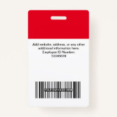 Badge Photo de l'employé du bureau personnalisé, Code ba (Dos)