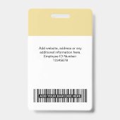 Badge Photo de l'employé en crème personnalisée, code-ba (Arrière)