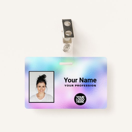 Badge Photo de l'employé holographique, Code à barres, L (Devant avec clip)