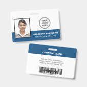 Badge Photo de l'employé ID Logo Code-barres Bleu (Avant & arrière)
