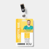 Badge Photo de l'employé jaune, Code barre, ID de l'ICU (Avant avec clip)