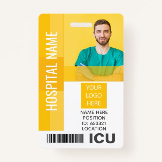 Badge Photo de l'employé jaune, Code barre, ID de l'ICU (Devant)