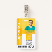 Badge Photo de l'employé jaune, Code barre, ID de l'ICU (Devant avec clip)