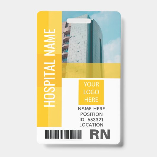 Badge Photo de l'employé jaune, Code barre, Logo, ID nom (Avant)