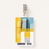 Badge Photo de l'employé jaune, Code barre, Logo, ID nom (Devant avec clip)