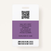 Badge Photo de l'employé, Logo, Code à barres, Nom (Dos)