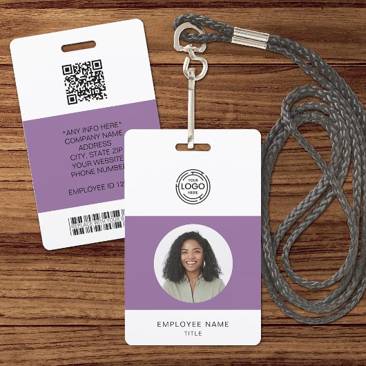 Badge Photo de l'employé, Logo, Code à barres, Nom