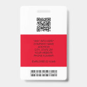 Badge Photo de l'employé, logo, code-barres, ID de nom (Arrière)