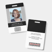 Badge Photo de l'employé, logo, code-barres, nom, (Avant & arrière)