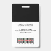 Badge Photo de l'employé, logo, code-barres, nom, (Arrière)