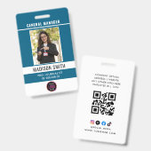 Badge Photo de l'employé Logo ou code QR de sécurité (Avant & arrière)