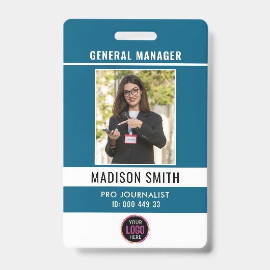 Badge Photo de l'employé Logo ou code QR de sécurité (Avant)